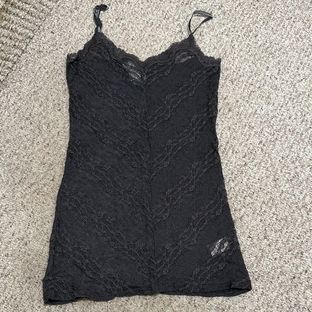 Dark Brown Stretch Lace Slip Style Tunic